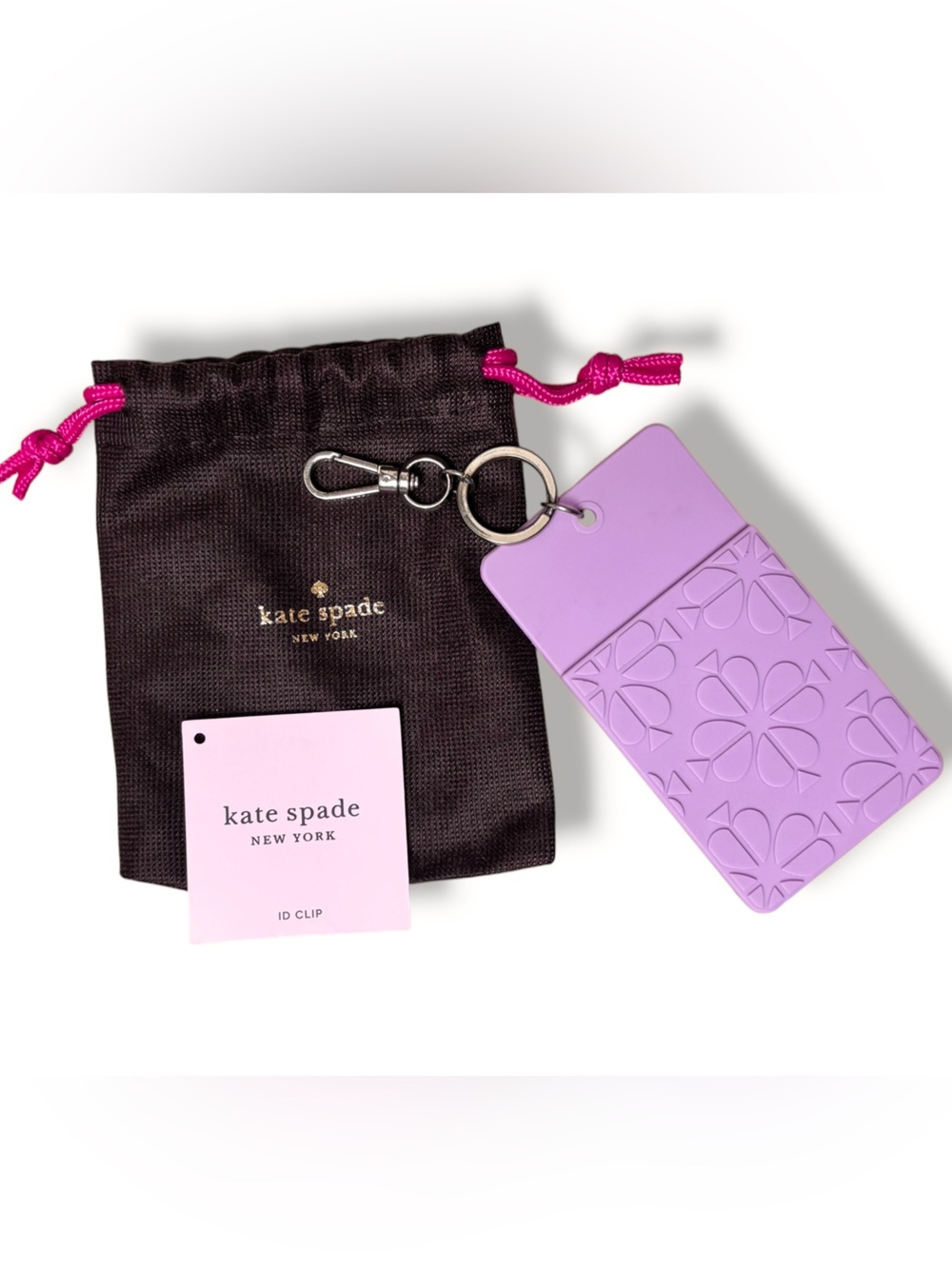 KATE SPADE NEW YORK Purple Spade Flower ID Clip Badge